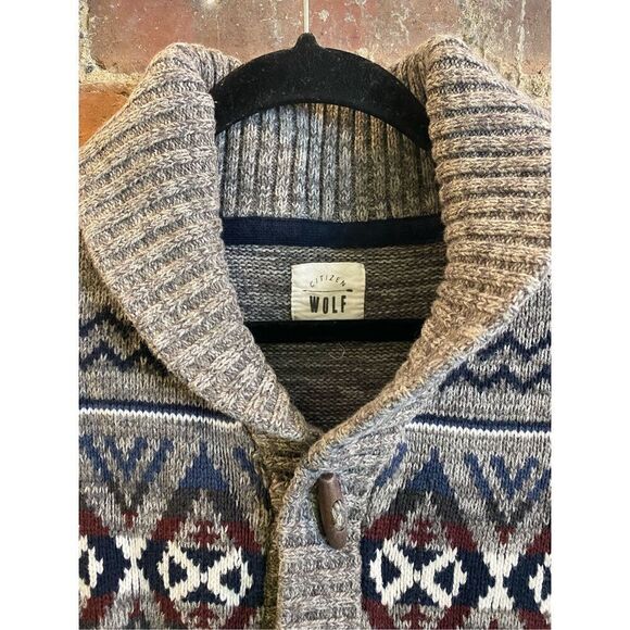 Citizen WOLF Shawl Neck Gray Cardigan Men’s Size Medium - Picture 4 of 15